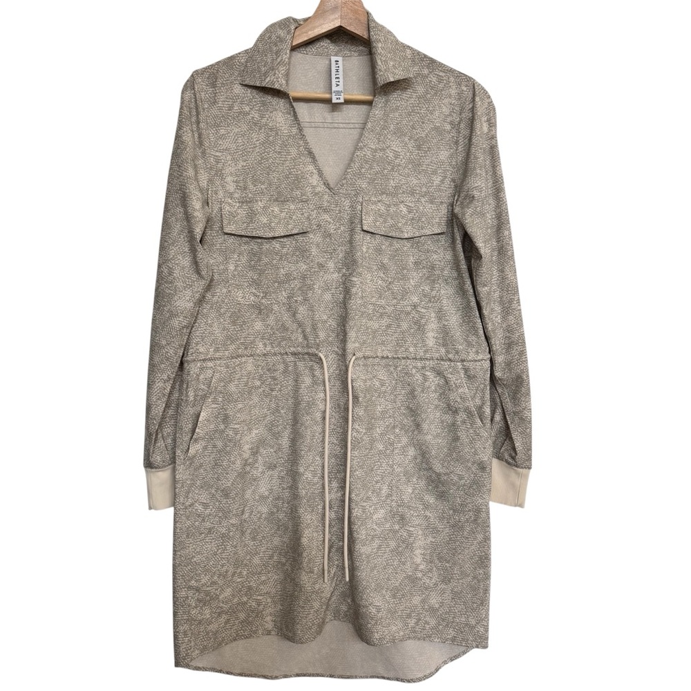 Athleta Zuma Printed Shirtdress Viper Grey Tan XS Long Sleeve